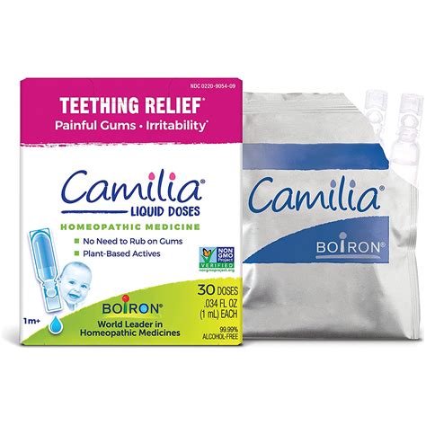 Boiron Camilia Teething Drops for Daytime and Nighttime Relief。